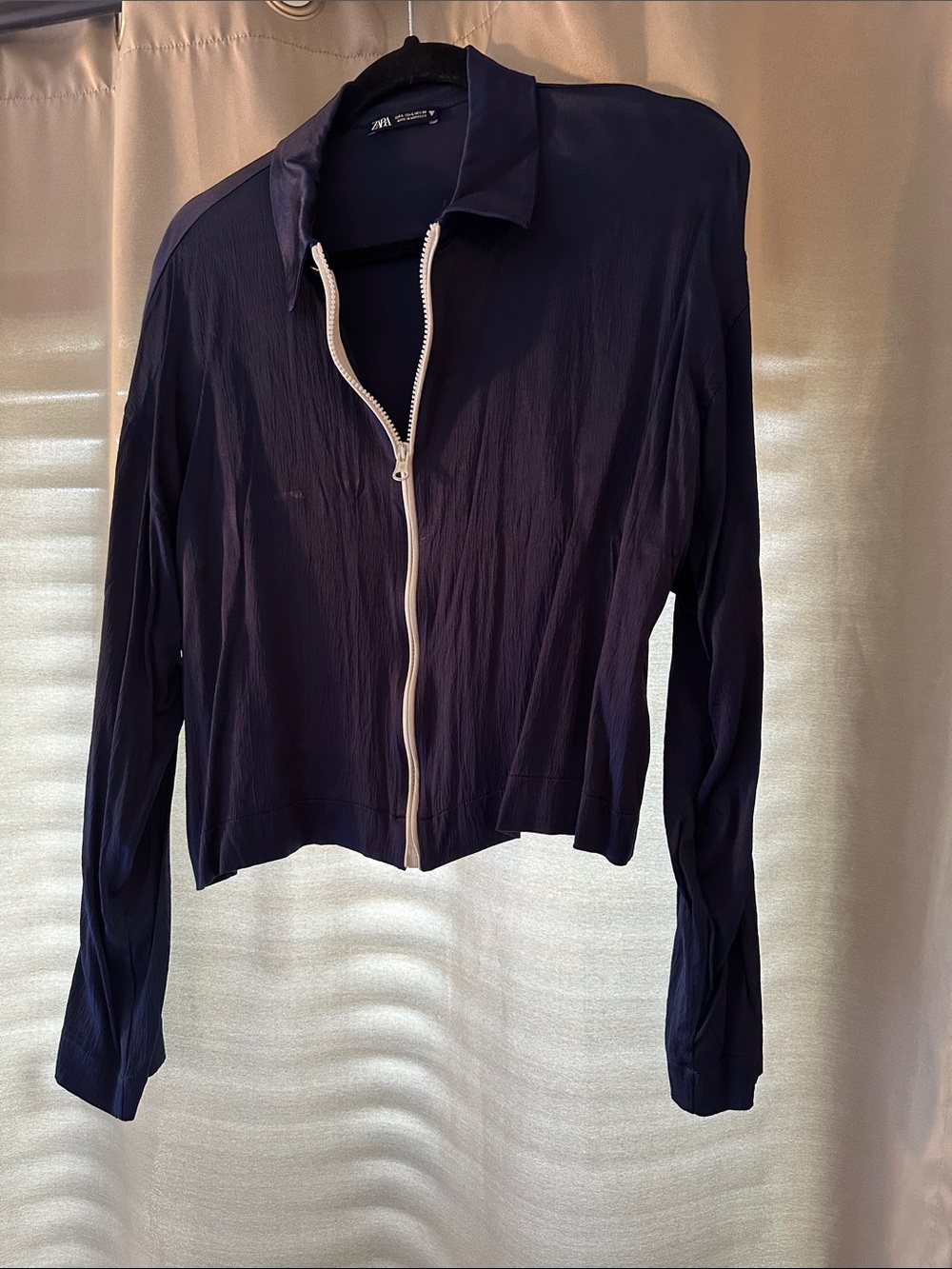 Zara Navy Zip-Front Lightweight Jacket